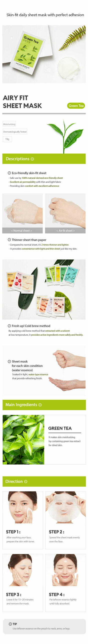 MISSHA Airy Fit Sheet Mask Green Tea-1